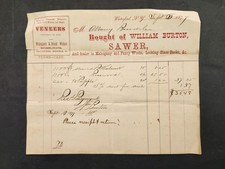 1877 antique WILLIAM BURTON SAWER waterford ny BILLHEAD woods looking glass back picture