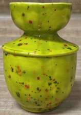 Vintage Mid Century 60s 70s Splatterware Drip Glaze Ceramic Lime Green Vase  picture