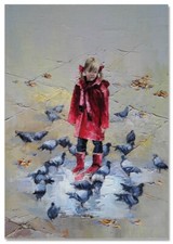 LITTLE GIRL after the rain Doves KIDS ART Morozova Russian NEW modern Postcard picture