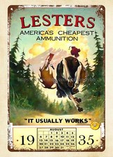 1935 calendar Lesters America's est ammunition metal tin sign cool garage picture