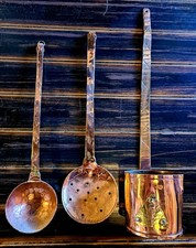 Rare Antique 1880 Otto Müller Berlin Copper 3-Piece Set – Dipper Skimmer & Ladle picture