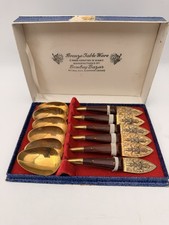 Vintage Bombay Bazar Siam Bronze Spoon Set Wood Handles Boxed Set of 6 Beautiful picture