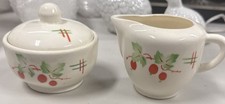 211-VTG Bohemian Folk Art Pottery Sugar & Creamer Hand Painted Czechoslovakia picture