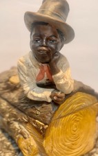 EARLY~RARE~WELL-DRESSED MAN~ON LOG~TOBACCO JAR~TERRA COTTA~JM~FIG.~MAGNIFICENT picture