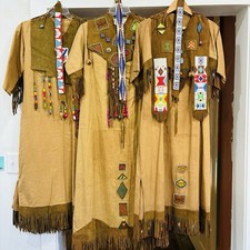 Lot of Three Camp Fire Girl & Leader Dresses Vintage 1930-40s Beading Headbands picture
