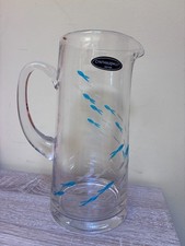 New CYNTHIA ROWLEY BLUE ETCHED FISH PITCHER GLASS Summer picture