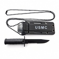Mini USMC Ka-Bar Style Neck Knife Black Partially Serrated Blade + Kydex Sheath picture