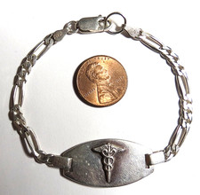 VTG 925 STERLING SILVER BACK ENGRAVED MEDICAL ALERT BRACELE CHAIN 7 1/2