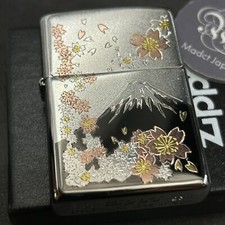 Zippo Mt. Fuji Cherry Blossoms Electroformed Plate Silver Lighter Ukiyoe Japan picture