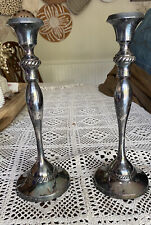 Pottery Barn Antiqued Silver Candle Stick Holders Matching Set, 10” Tall, Heavy picture