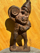 Antique Vintage Cast Iron Gnome Elf Beer Barrel Keg Doorstop 1920s Door Stop⁠ picture