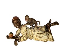 Antique Original Bergman Vienna Bronze Orientalist Man With Monkey picture