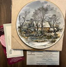 Vintage Heritage House Collector Plate - Winter In The Country / Old Grist Mill picture