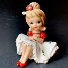 Vtg Napcoware I6731 Christmas Bloomer Girl Sitting Ceramic Japan * Read picture