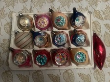 Lot VTG Glass Pictured FLOWER Embossed Indent DROP Christmas Ornaments  picture