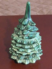 Vintage Stacking MCM Green Ceramic Christmas Tree Ashtray Lighter 7 Piece  picture