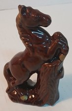 Vtg Horse Brown Glazed Redware Clay Pottery Figurine 5