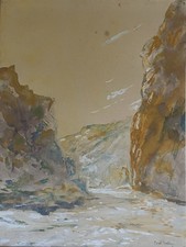 El Kantara Algeria, Gorges Signed Fortuny - Orientalist Gouache - 20th Framed picture