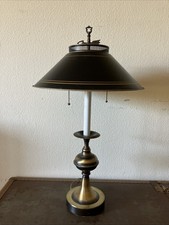 Vintage Stiffel Brass Candlestick Lamp Black Tole Metal Shade Arrow Finial MCM picture