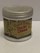 Antique Grand Union Toilet Cream Milk Glass Jar Grand Union Tea Co. Brooklyn N.Y picture