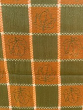 VTG Orange & Green Plaid Tablecloth Leaf Pattern 57x94