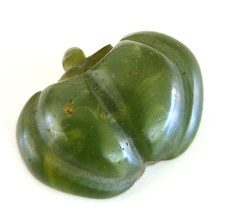 Vintage Green Bakelite Carved Pumpkin Button 1-1/16