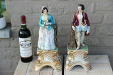 XL pair Antique Vieux paris porcelain Vases Statues hunter lady bird rare  picture