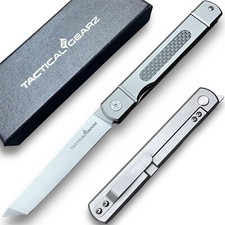 Full Tc4 Titanium Japanese Front Flipper Knife Polished D2 Steel, Tanto Blade picture