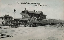 Zanesville Ohio Cincinnati and Muskingum Valley Railroad Depot Vtg Postcard 24A picture