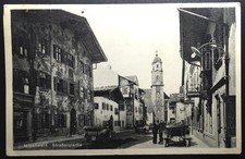 1940s Mittenwald Germany Postcard Straßenpartie Street Scene Painted Houses Wall picture