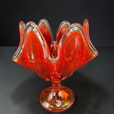 Viking Glass Epic 6-Petal Persimmon Orange Cadmium UV Glow Footed Bowl 6.5in picture
