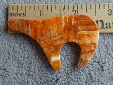 Orange Spiny Oyster Left Facing Bear Pendant 2 1/2