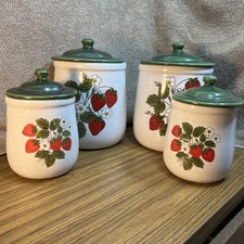 4 Vintage McCoy Strawberry Daisy Pottery Cannister Set. USA 135 PLEASE READ picture