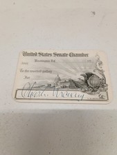 United States Senate Chamber Pass From 1930s Signed By Charles McNary From... picture