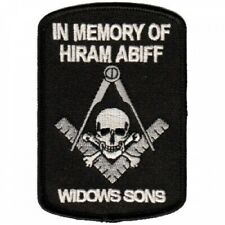 WIDOWS SONS IN MEMORY SKULL SQUARE MASON MASONIC EMBROIDERED IRON ON  PATCH picture