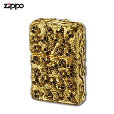 Zippo Skull Jacket GI Gold Lighter – Full Metal Skull Armor Antique Gold Heavywe picture