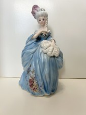 Josef Originals Lady In Blue W/Fan Minuet Series Matte Bisque Finish 8” Figurine picture