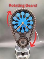 Chevy V8 Rotating Gear Clock: Motorized Steampunk Chevy Nova, Corvette, Camaro picture