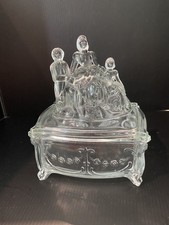 New Martinsville Martha Washington Figural Powder jar children boy girl Trinket picture