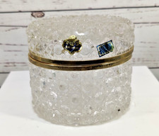 Vintage Beyer Bleikristall Lead Crystal Diamond Cut Hindged Round Jewelry Casket picture