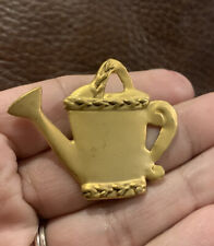 Watering Can Brooch Pin Gardener Gift Etched Details Gold Tone Flowers Pinback picture