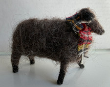 Vintage Woolly Brown Sheep Stuffed 4 in Long Figurine picture