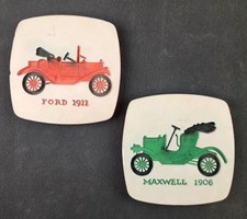 Vtg 1964 Miller Studio Pair Chalkware Antique Automobile Wall Hang Plaque Decor picture