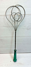 Vintage Wire Carpet Rug Beater Green Turned Wood Handle Rustic Farmhouse Decor picture