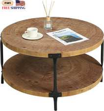 Round Boho Wood Coffee Table 29.1