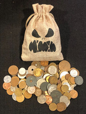 Halloween 1 POUND Bag of World Assorted Coins in Scary Pumpkin Gift Bag picture
