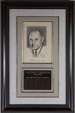 WALTER P. CHRYSLER SR. - PRINTED ART SIGNED IN INK 01/27/1934 picture