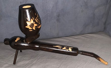 Nice Vintage  Wooden  Hand Carved  European  Pipe with Stand  Floral Design picture