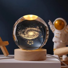3D Galaxy Globe Crystal Ball, Laser Engraved Planet Model Astronomy Sphere Decor picture