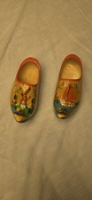Vtg Hand-Painted WINDMILLS DUTCH CLOGS Carved Wood Souvenir Shoes HOLLAND picture